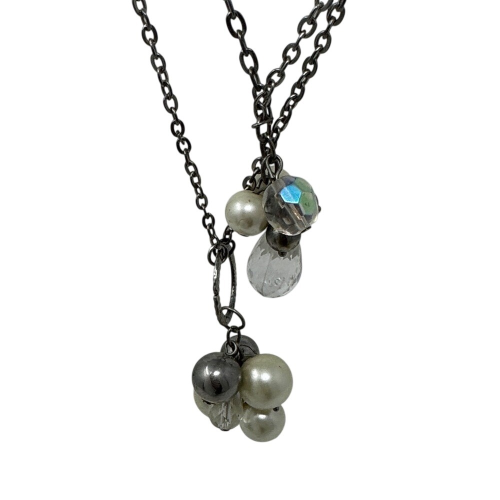 Elegant Silver and Pearl Beaded Layered Necklace - Picture 2 of 4